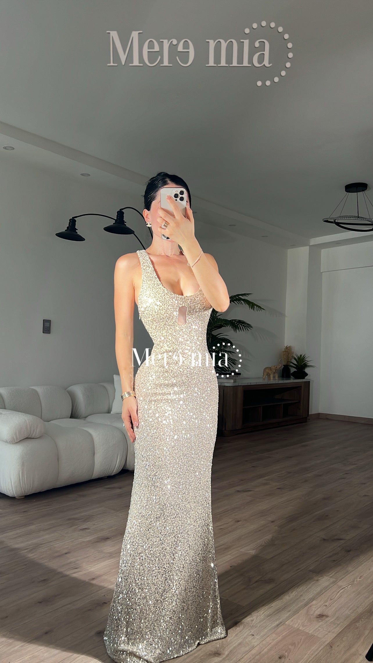 Vestido lent plata nude largo