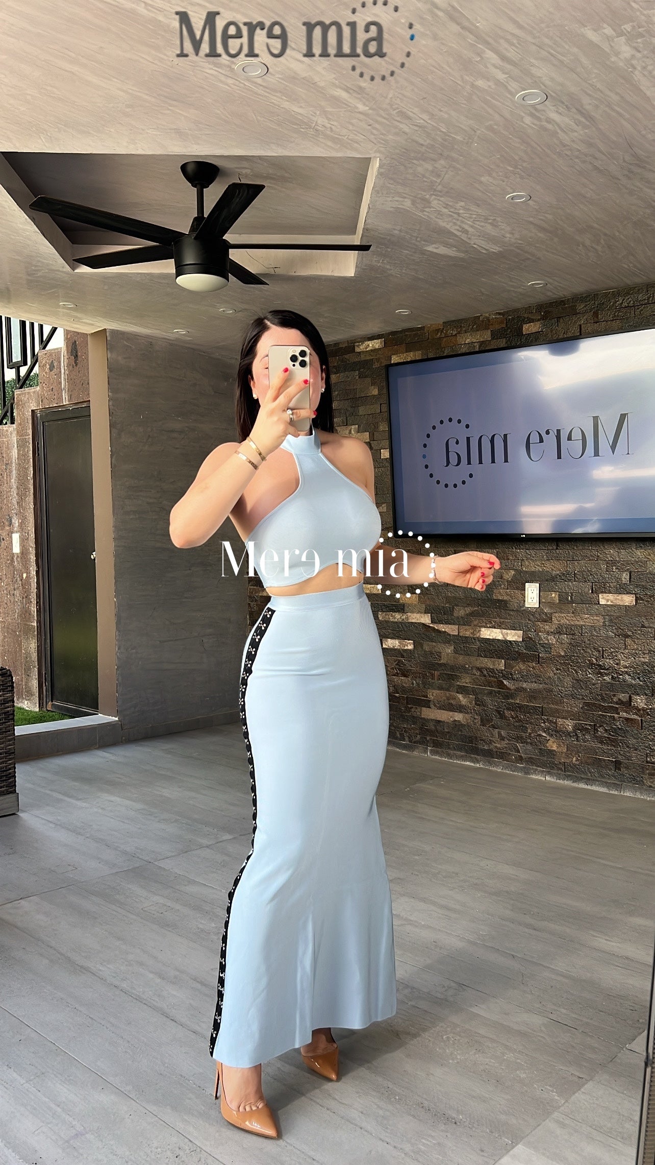 Conjunto azul falda larga