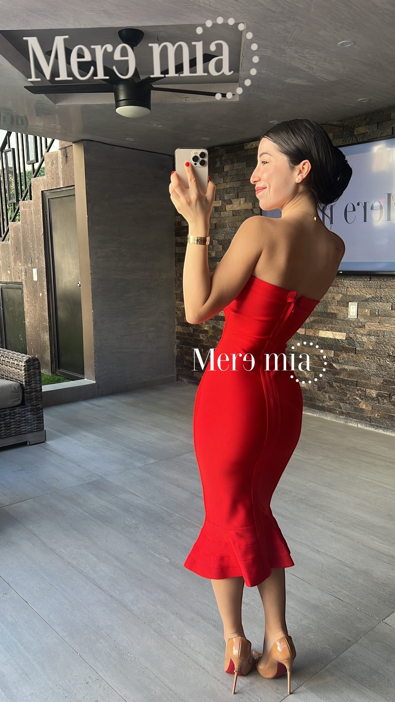 Vestido rojo Olán abajo strapless