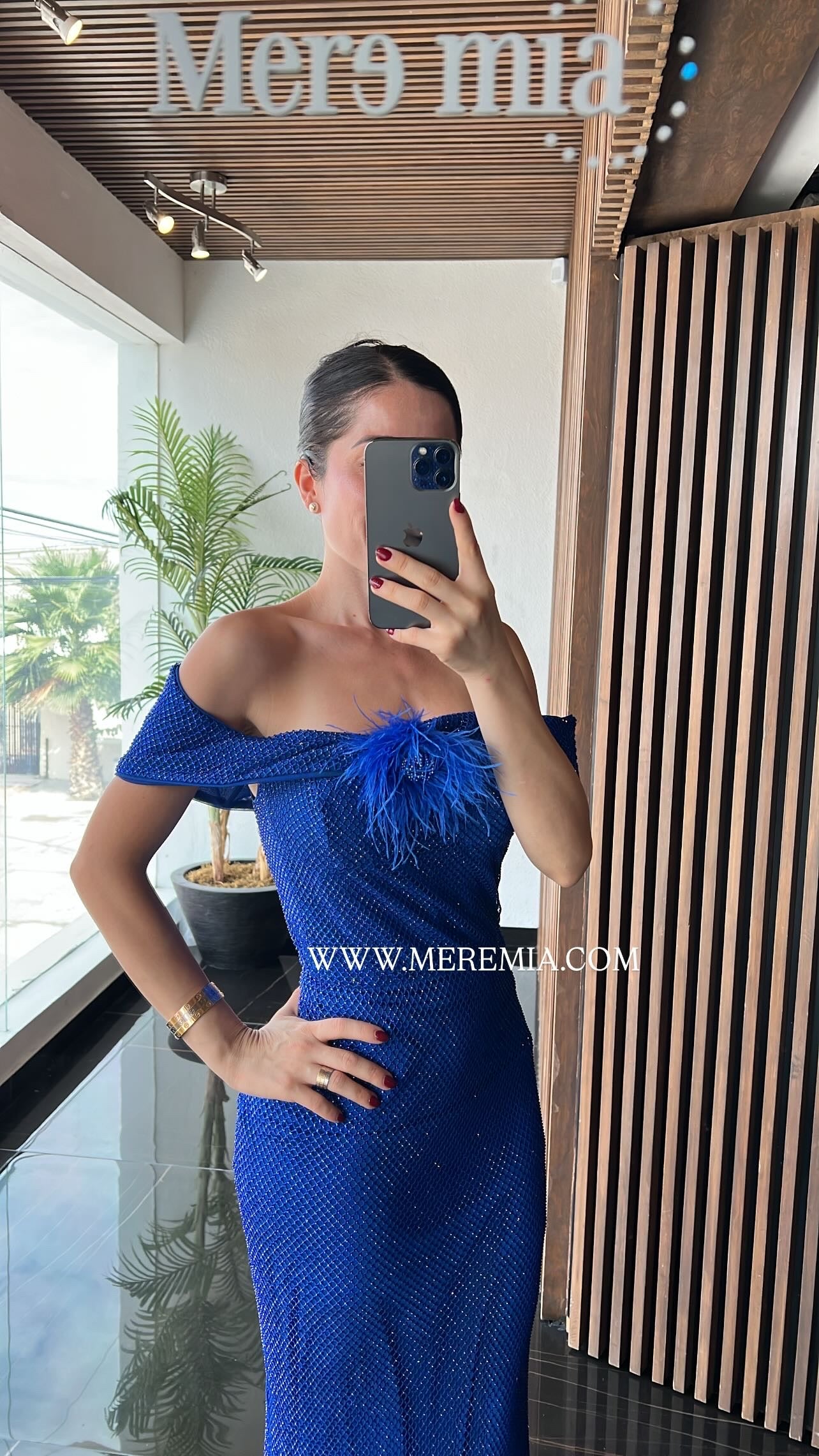 Vestido hombros apl plumas
