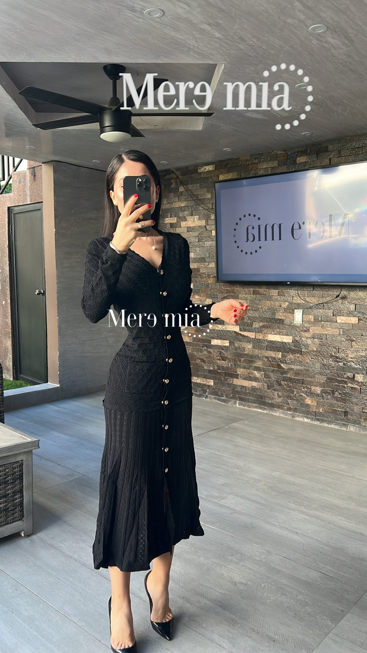 Vestido negro rayado botones