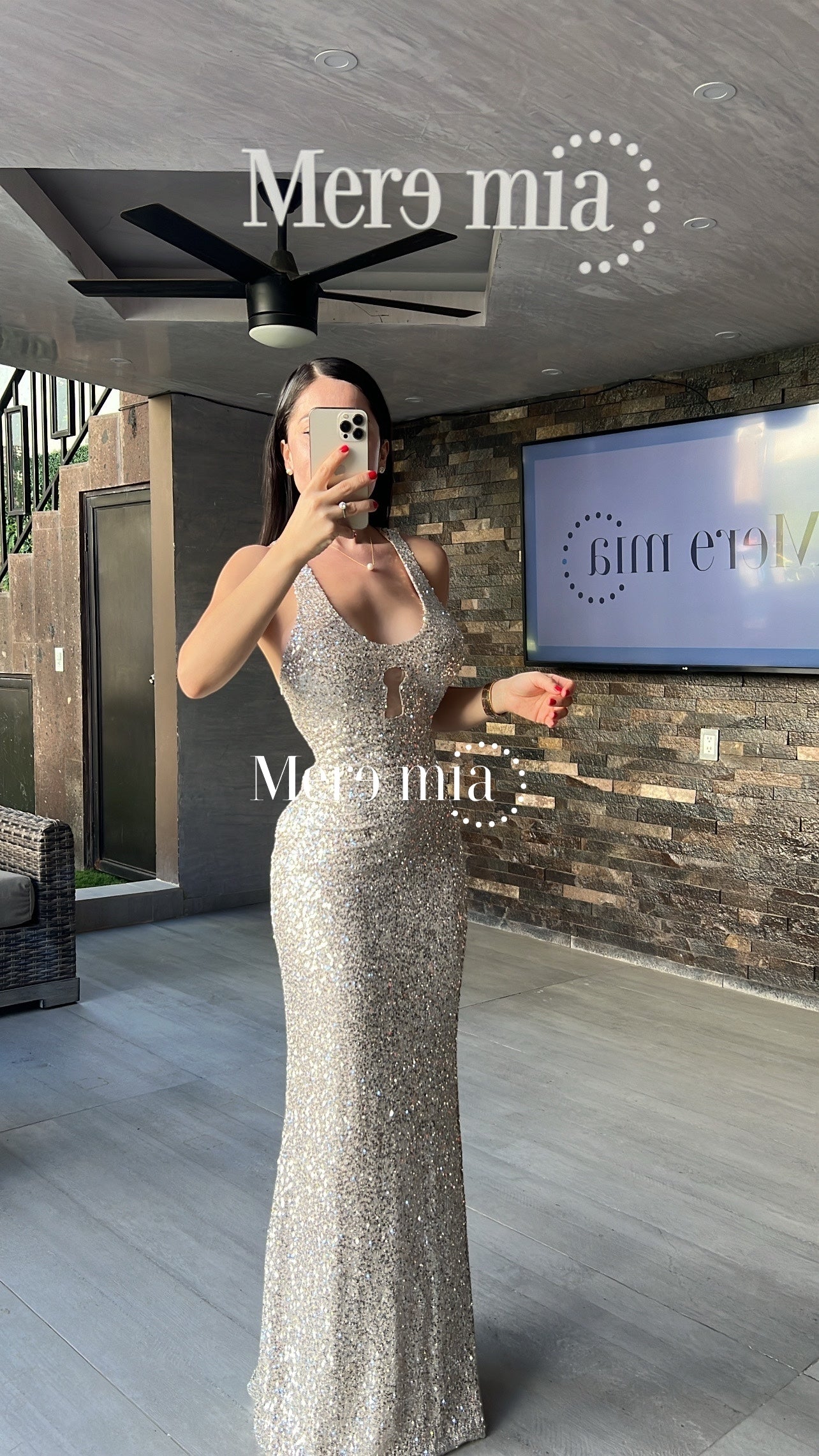 Vestido lent plata nude largo