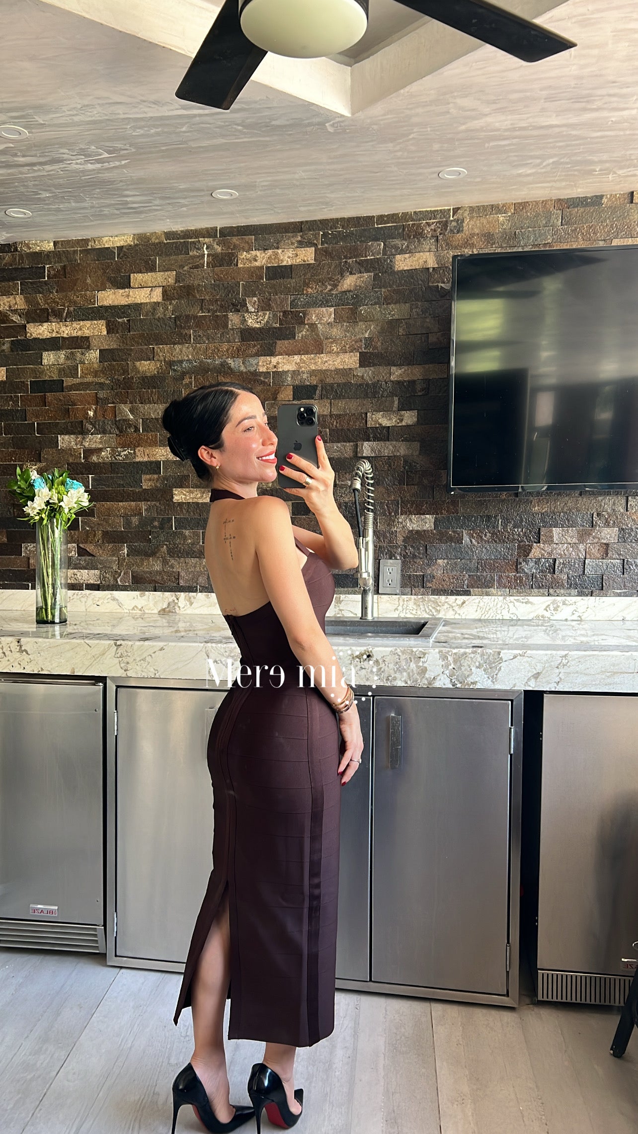 Vestido rayado liso midi