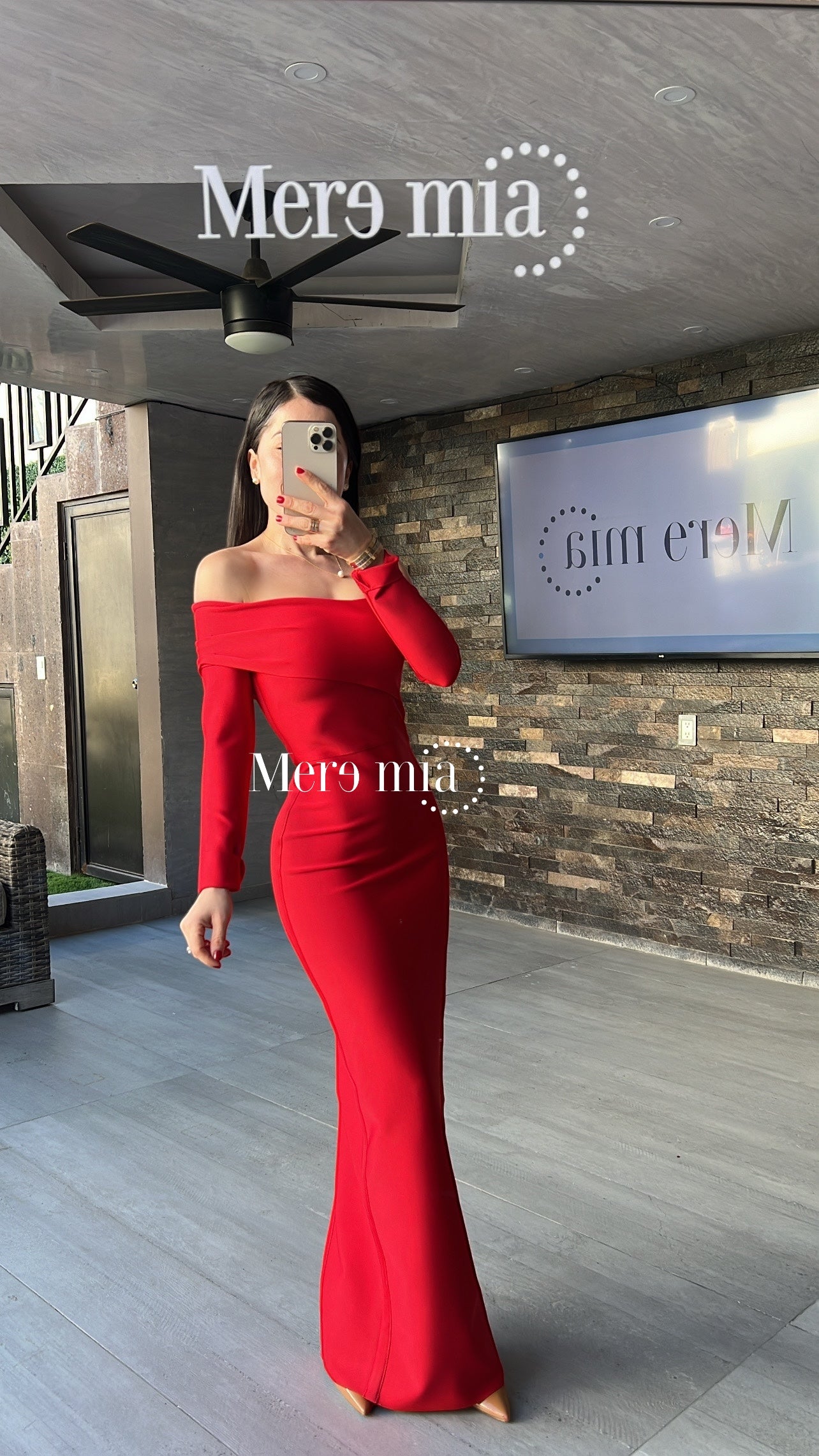 Vestido rojo ml liso largo