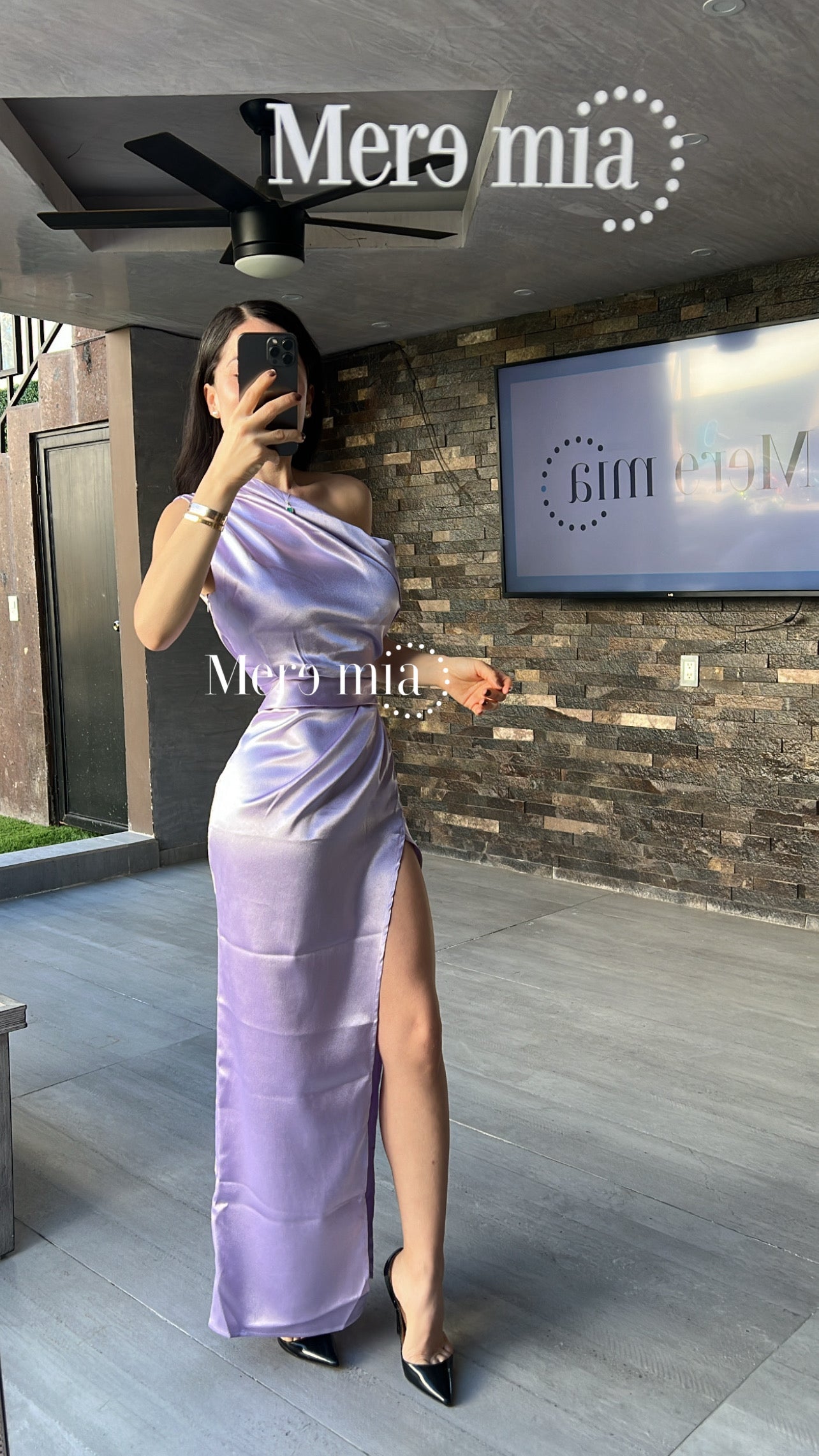 Vestido lila sat hombro