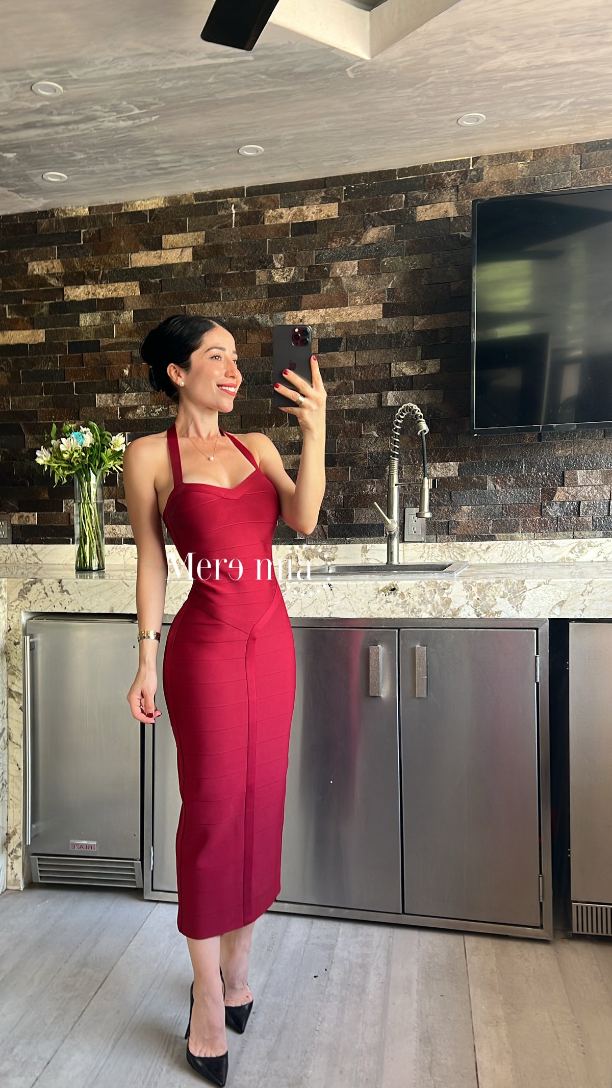 Vestido rayado liso midi