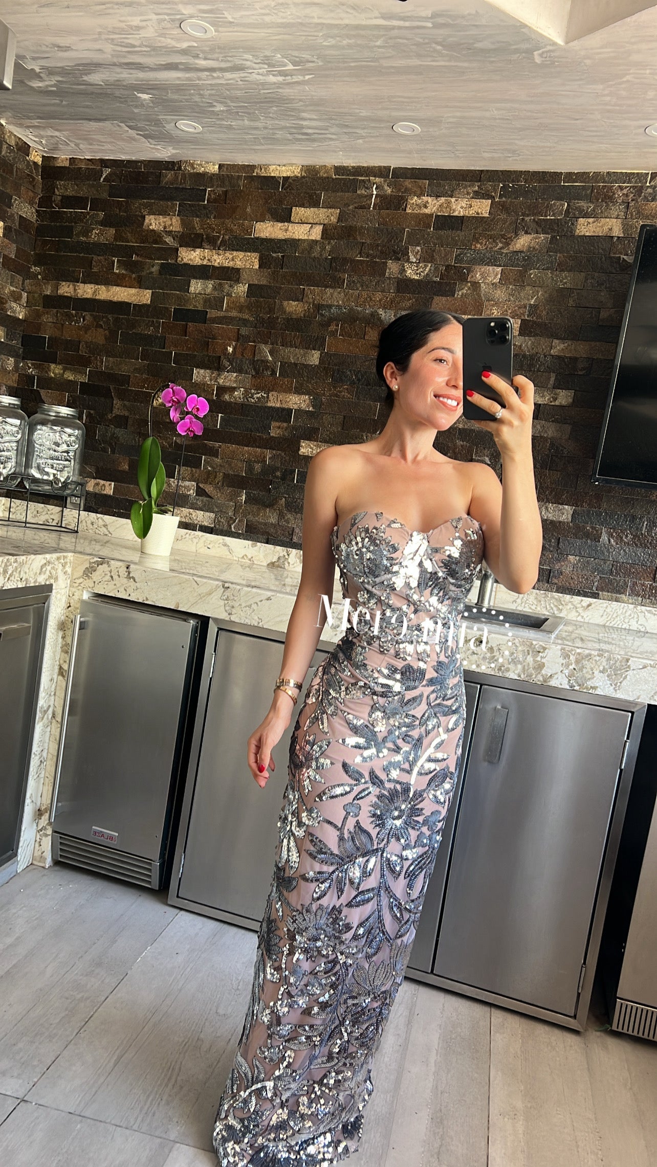 Vestido plata ramas