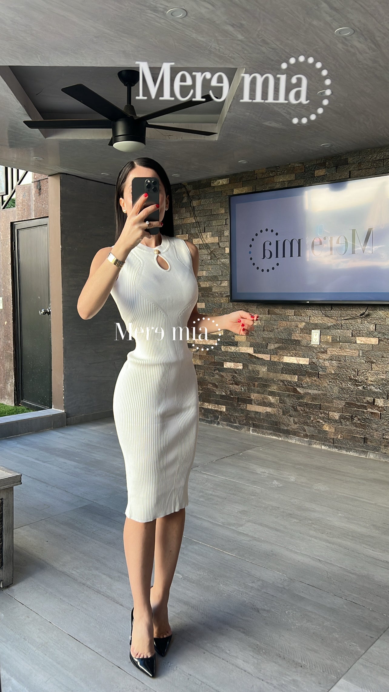 Vestido blanco rayado botón