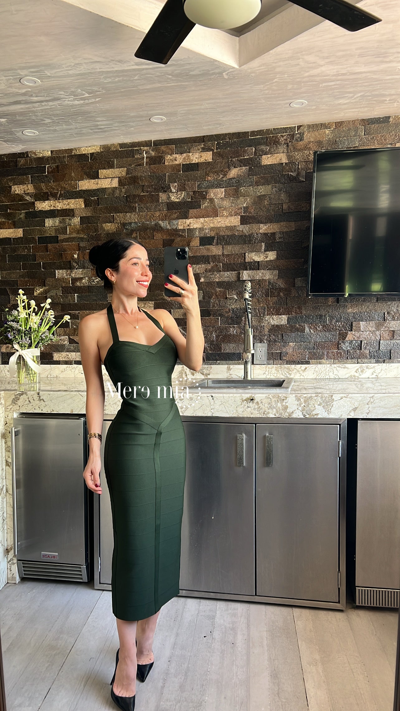 Vestido rayado liso midi