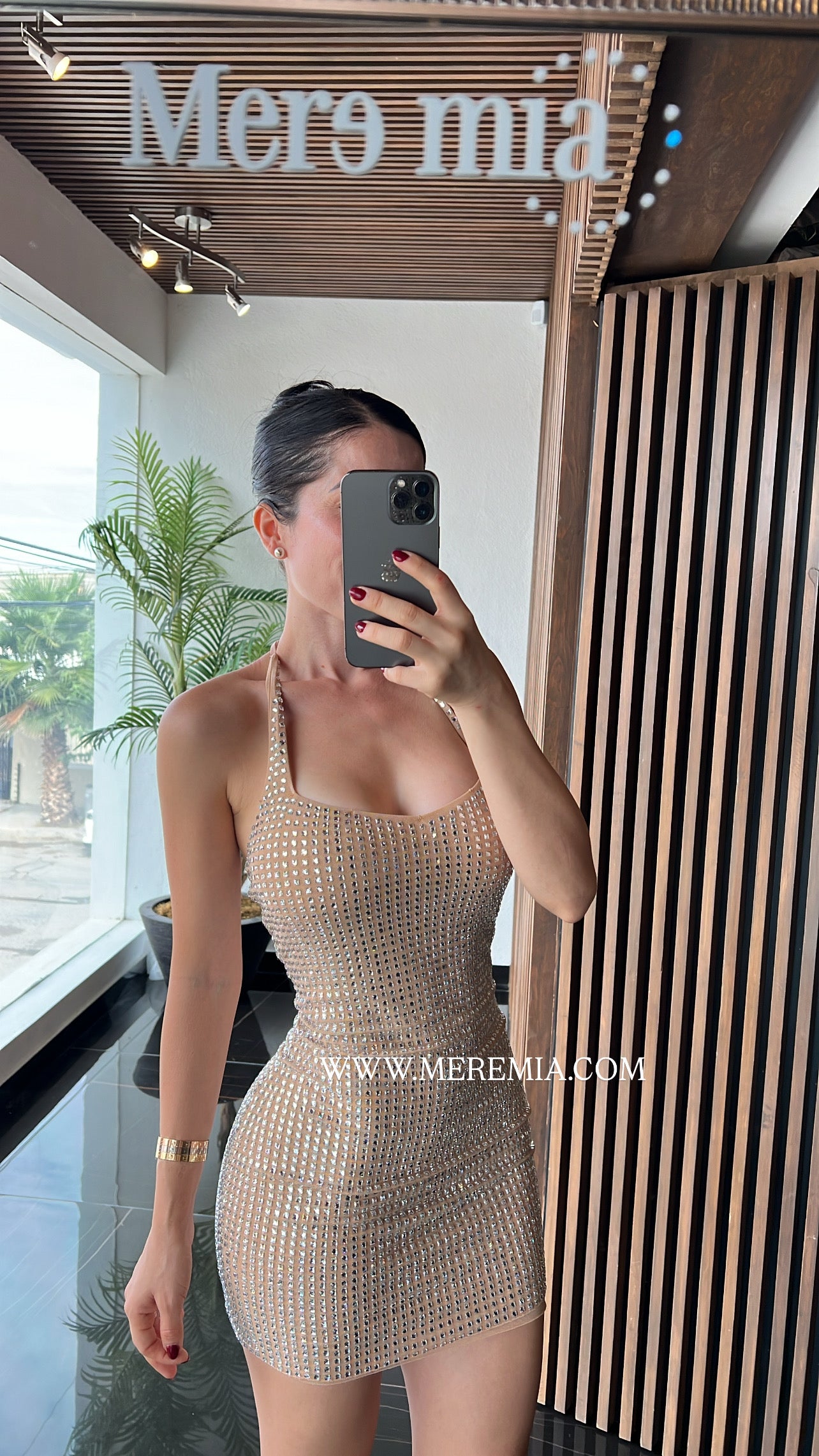 Vestido corto cuadros plata halter