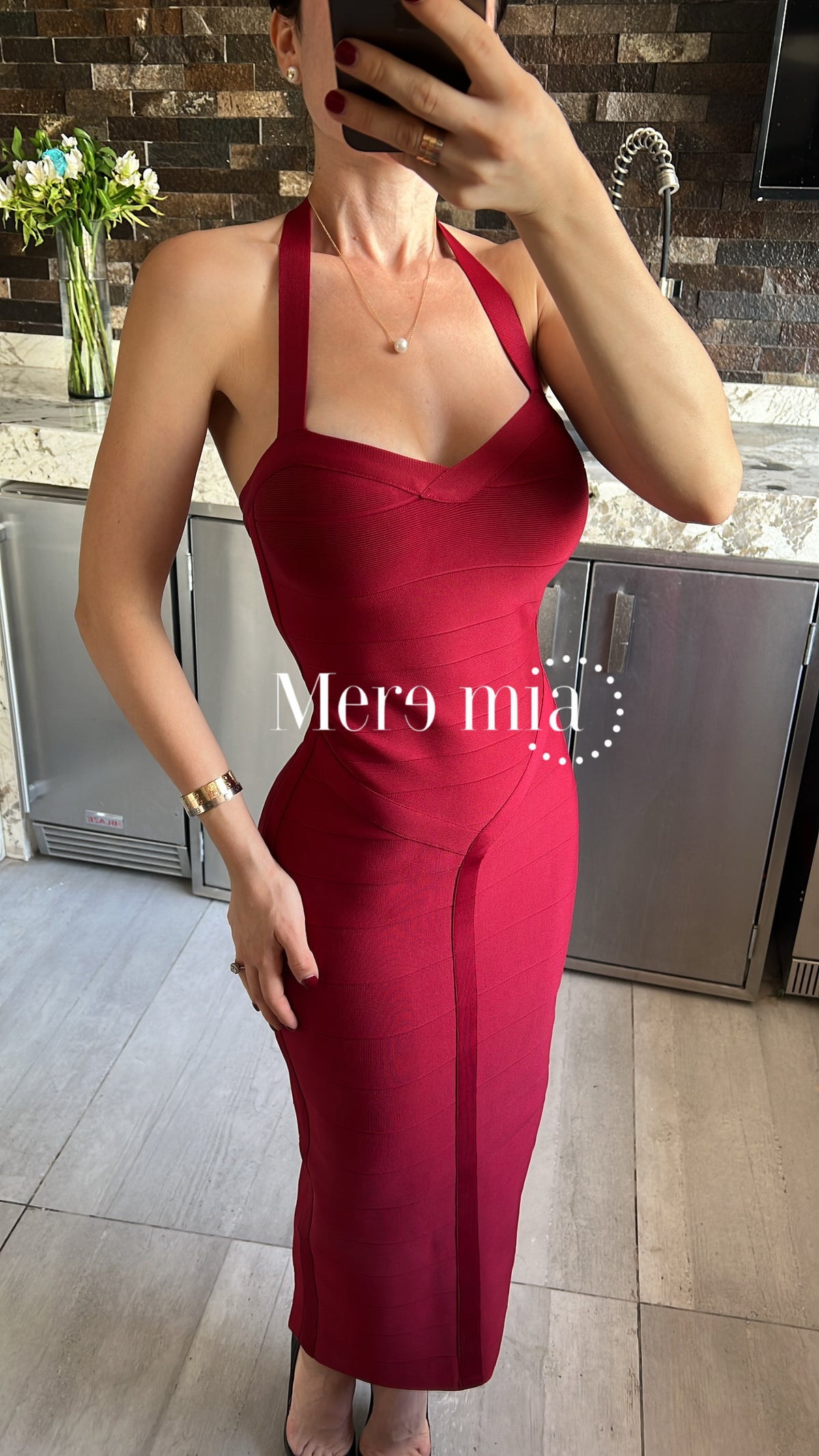 Vestido rayado liso midi