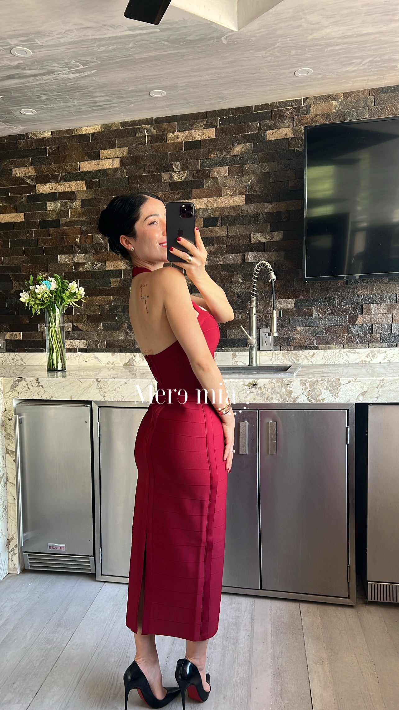Vestido rayado liso midi