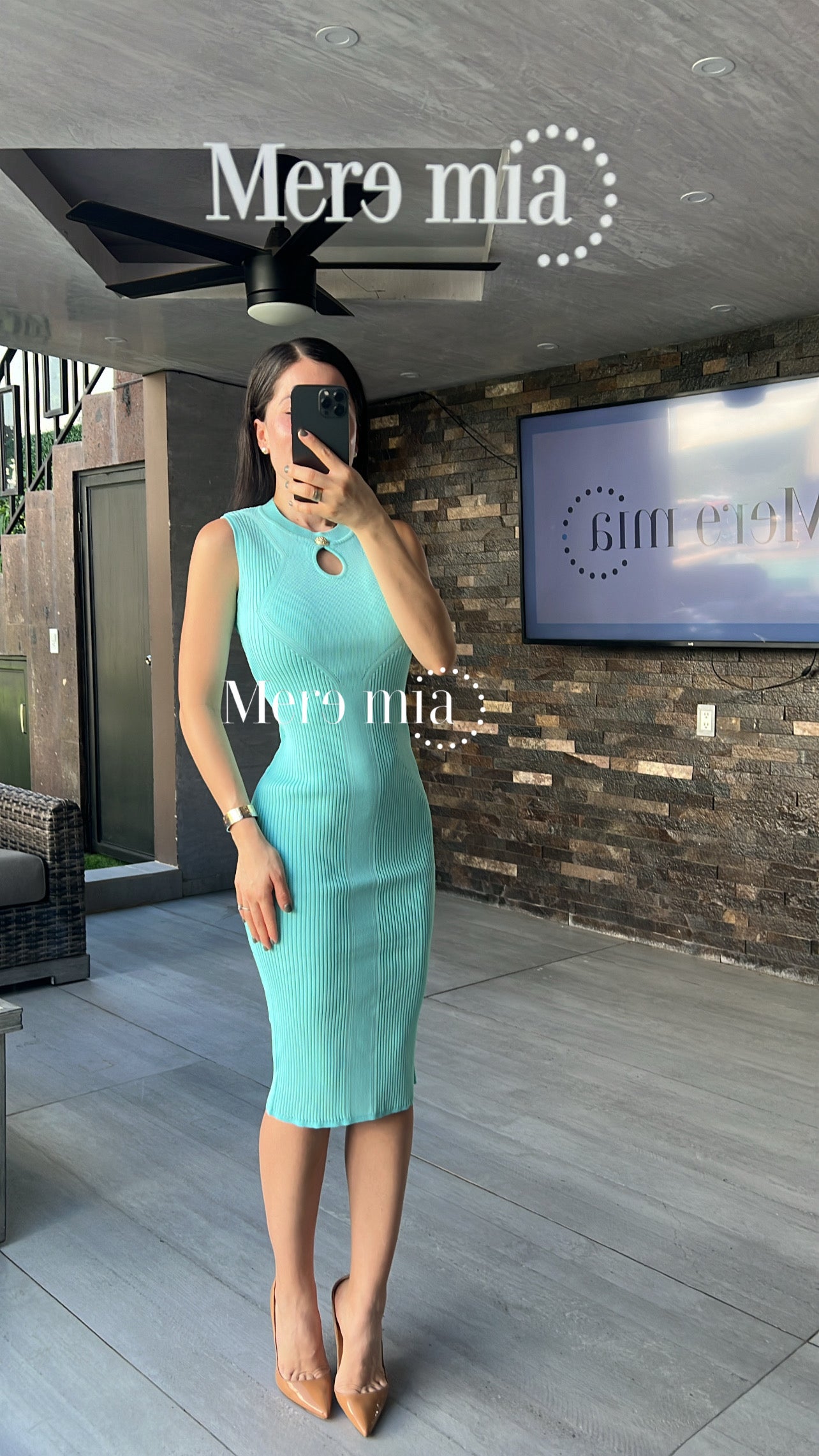 Vestido aqua rayado botón