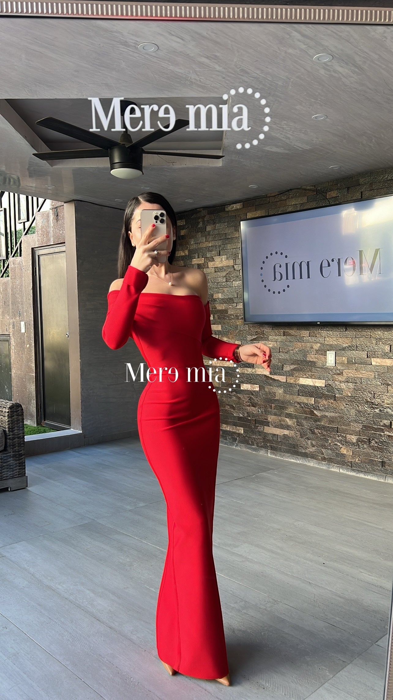 Vestido rojo ml liso largo