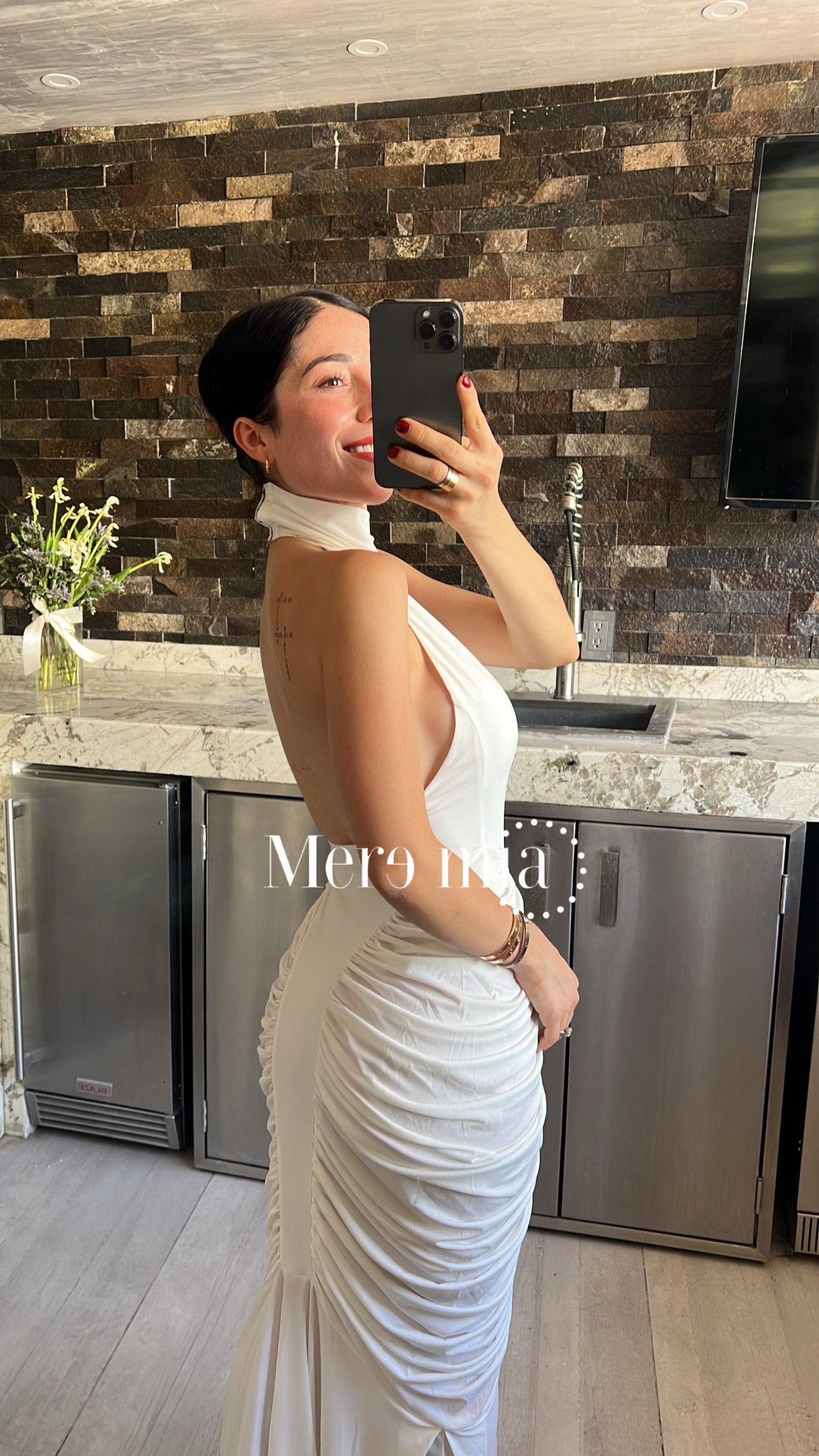 Vestido halter plisado lados