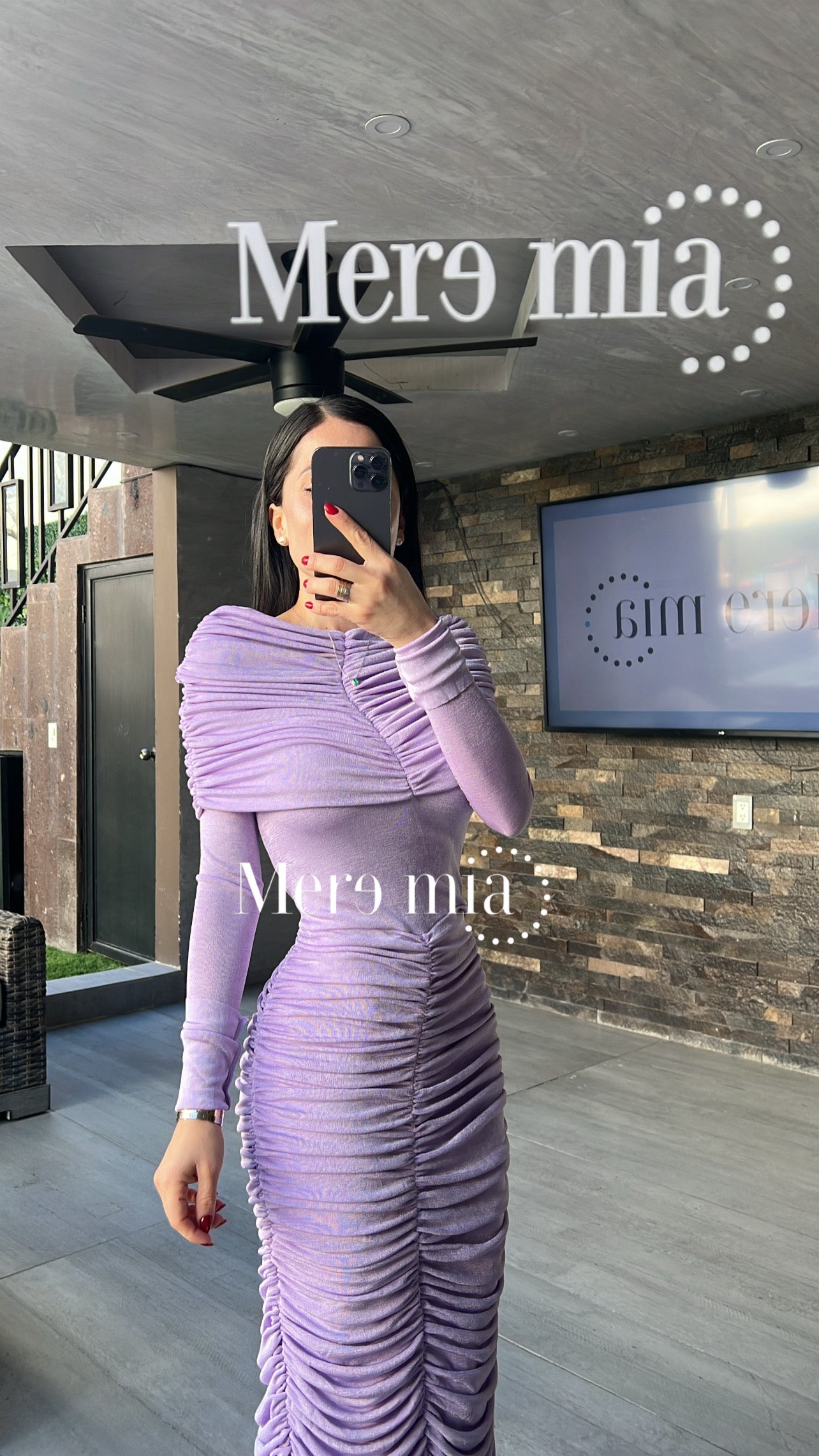 Vestido hombros olan plisado ml