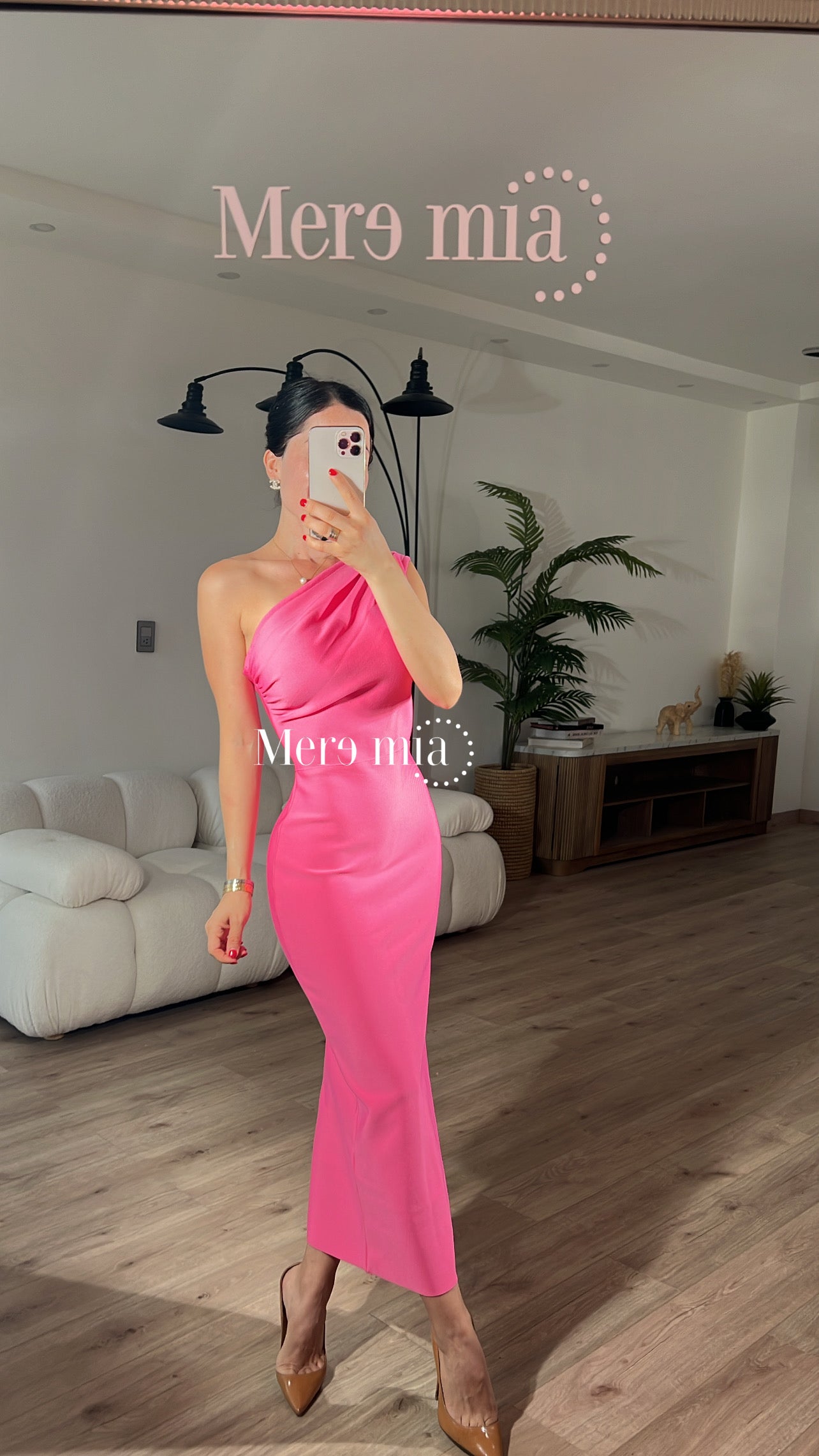 Vestido rosaf hombro