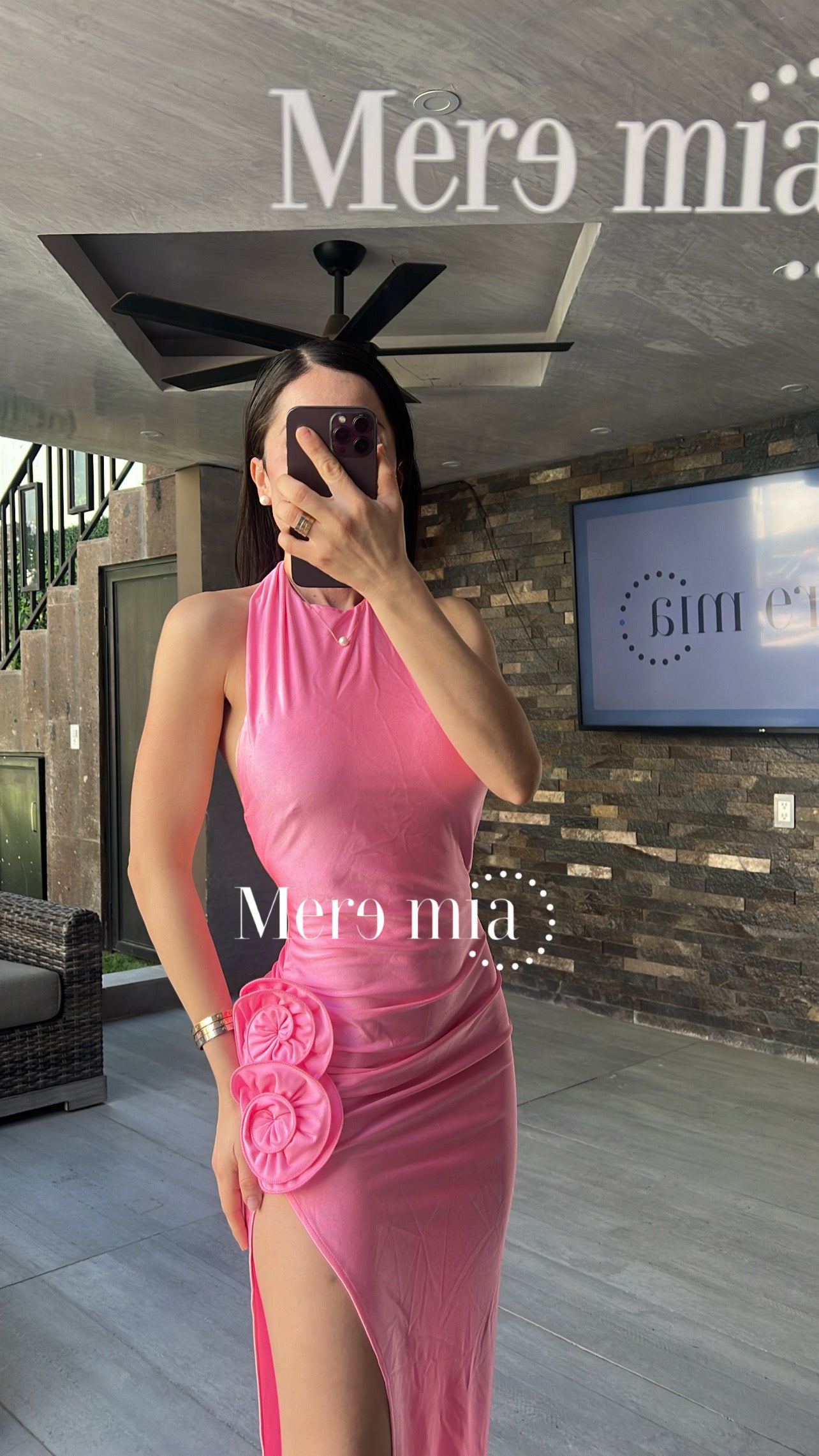 Vestido rosa flores abert