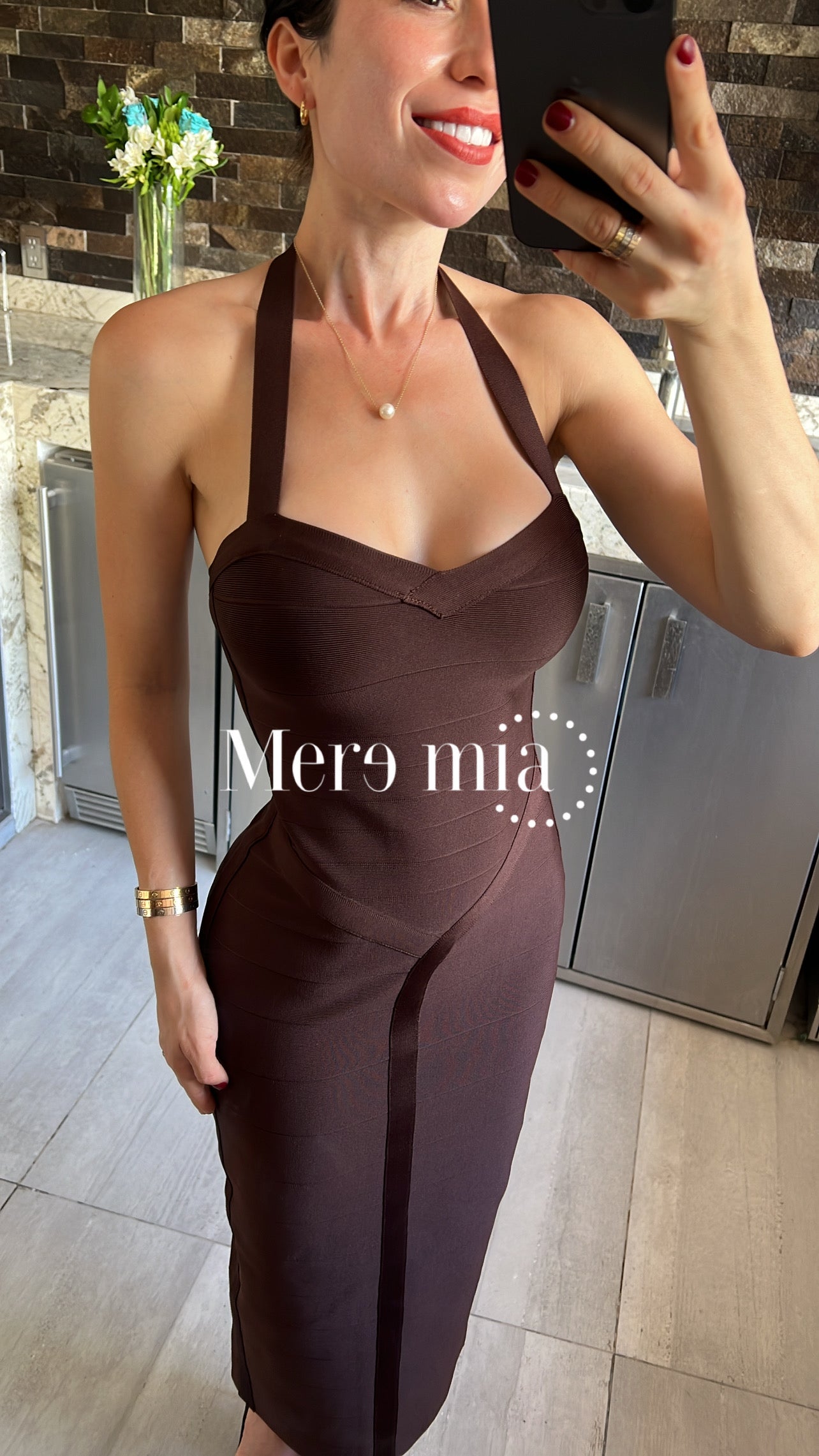 Vestido rayado liso midi